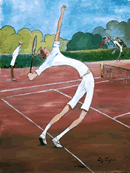 tennis player about to serve